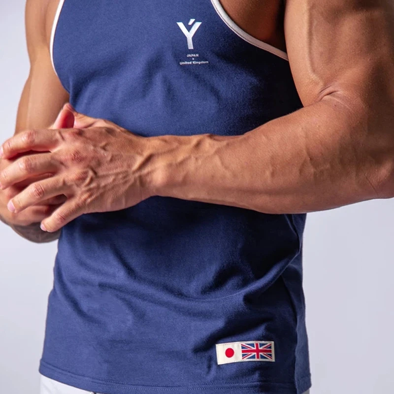 Japan&United Kingdom Mens Running Vest Gym Sleeveless Shirt Slim Fit Tank Men Sport Vest Tops Workout Training Man Singlet