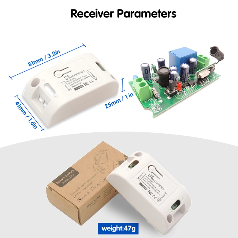 Wenqia 433Mhz switch Universal Wireless Remote Control  AC 220V 10Amp 1CH RF Relay Receiver  Transmitter for LED/Light/fan lamp