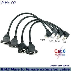 Gigabit Ethernet Elbow 90° Network Cable RJ45 Male to Female Screw Hole Extension Cable for Broadband Computer Router CAT6 30cm