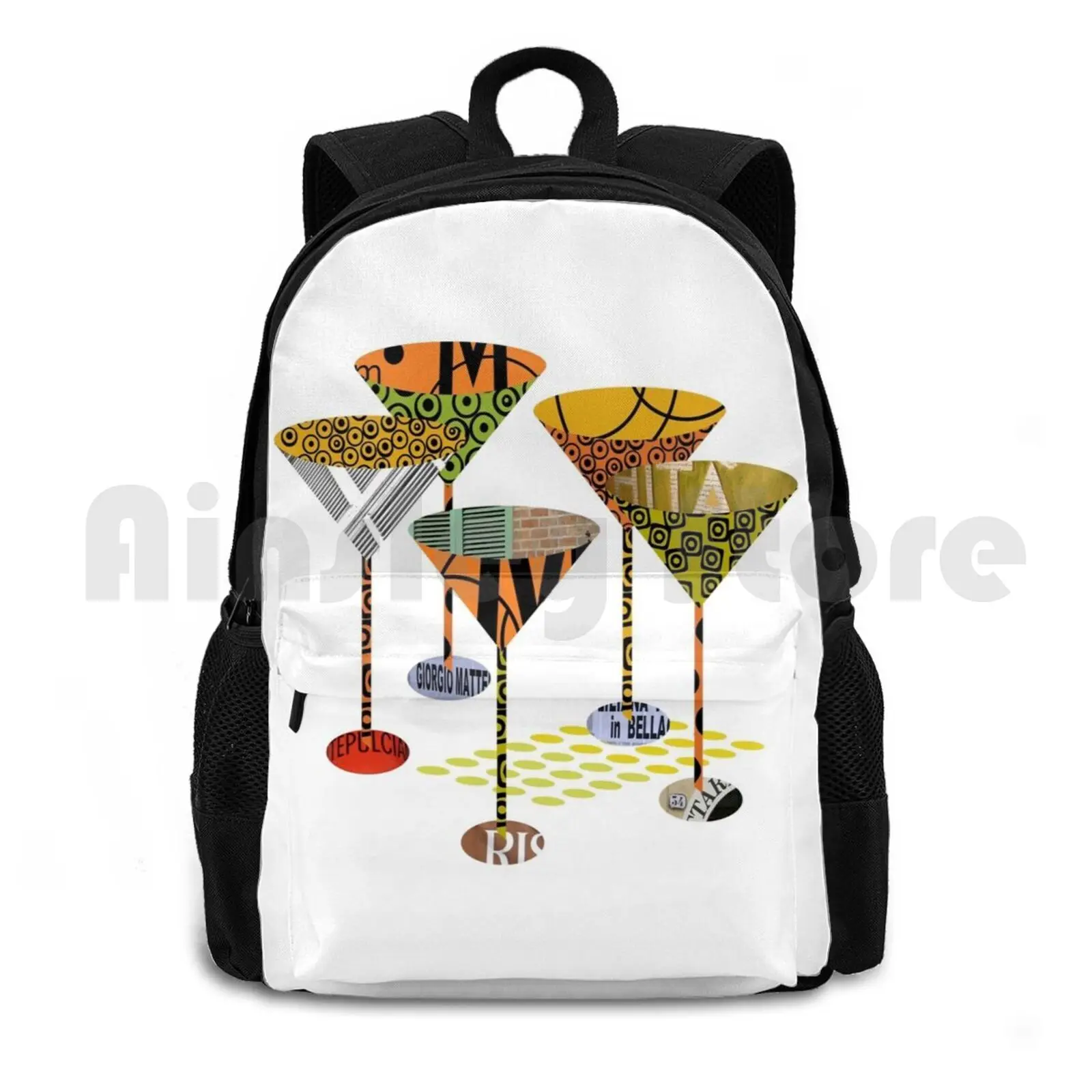 

Playground Outdoor Hiking Backpack Riding Climbing Sports Bag Italy Party Whimsical Drinks Cocktails Graphic Type Typography