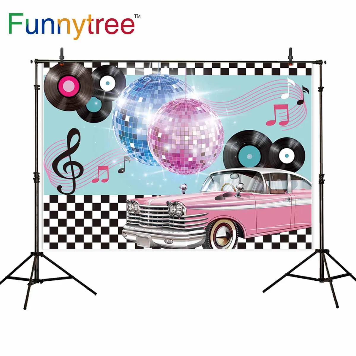

Funnytree photography music luxurious car Disco 80 party Black white plaid backdrop photophone photo photozone background