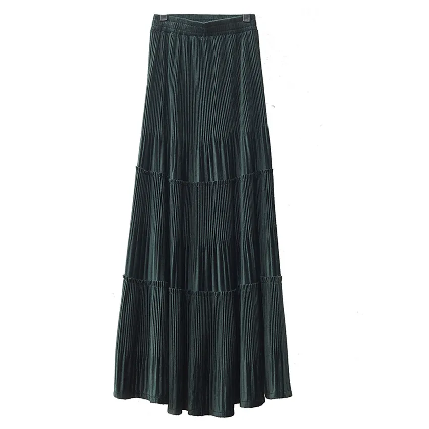 Gowyimmes Autumn Big Size Vintage Fashion Women Midi-Long Cake Skirt Slim Lady Multi-layer Pleated Skirts Elastic Waist PD698