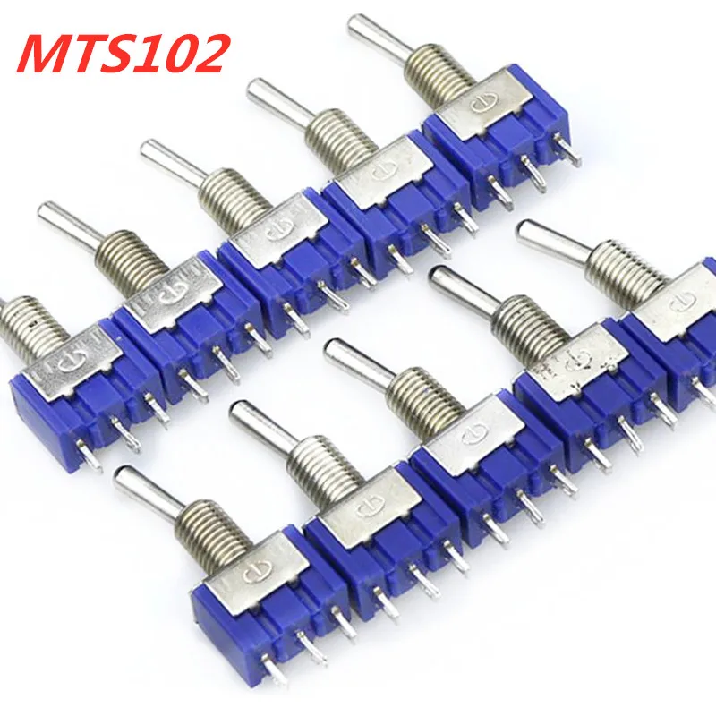 100pcs Miniature Toggle Switch Single Pole Double Throw SPDT (MTS102) ON-ON 120VAC 6A 1/4 Inch Mounting MTS-102