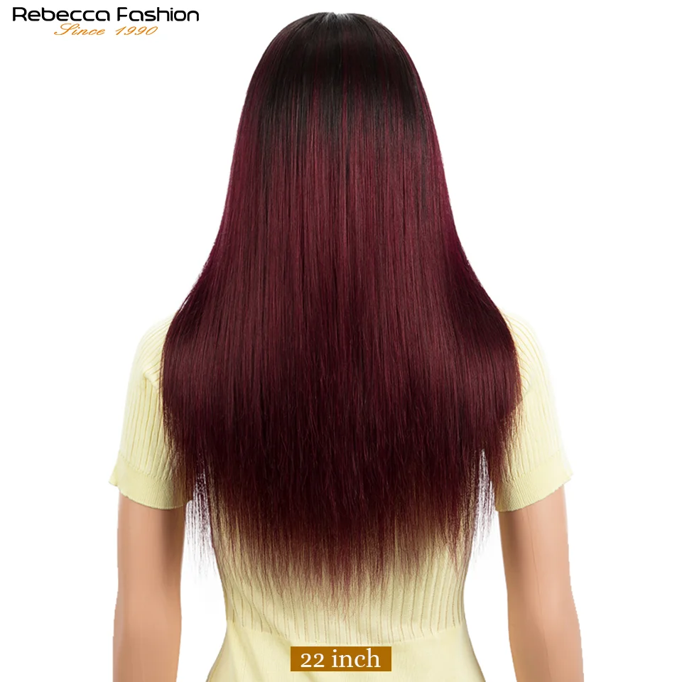 Peruvian 99J Bob Straight Hair 13X1 Lace Front Wig Human Hair Wigs Ombre Red Burgundy Pre-Plucked Remy Human Hair Deep Part Wig