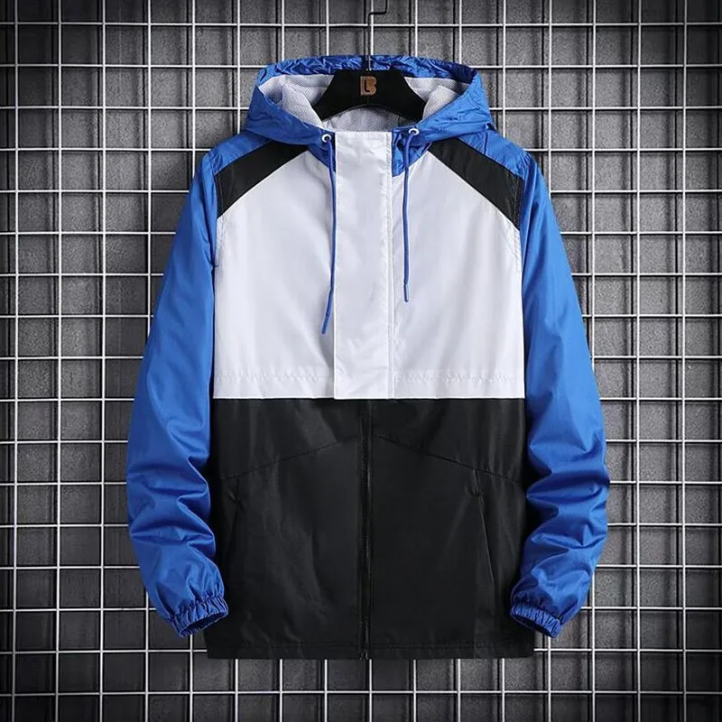 

Men's Designer Jackets Blue Black White Patchwork High Quality Regular Breather Waterproof Casual Jackets School clothing