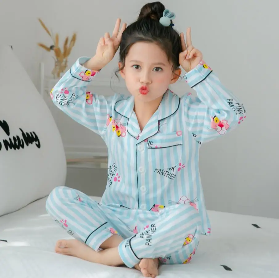 Kids Pajamas Sets Girls cardigan Night Suit Children Cartoon Sleepwear Pyjamas boys Cotton Nightwear 2-12Y Teens home Clothes