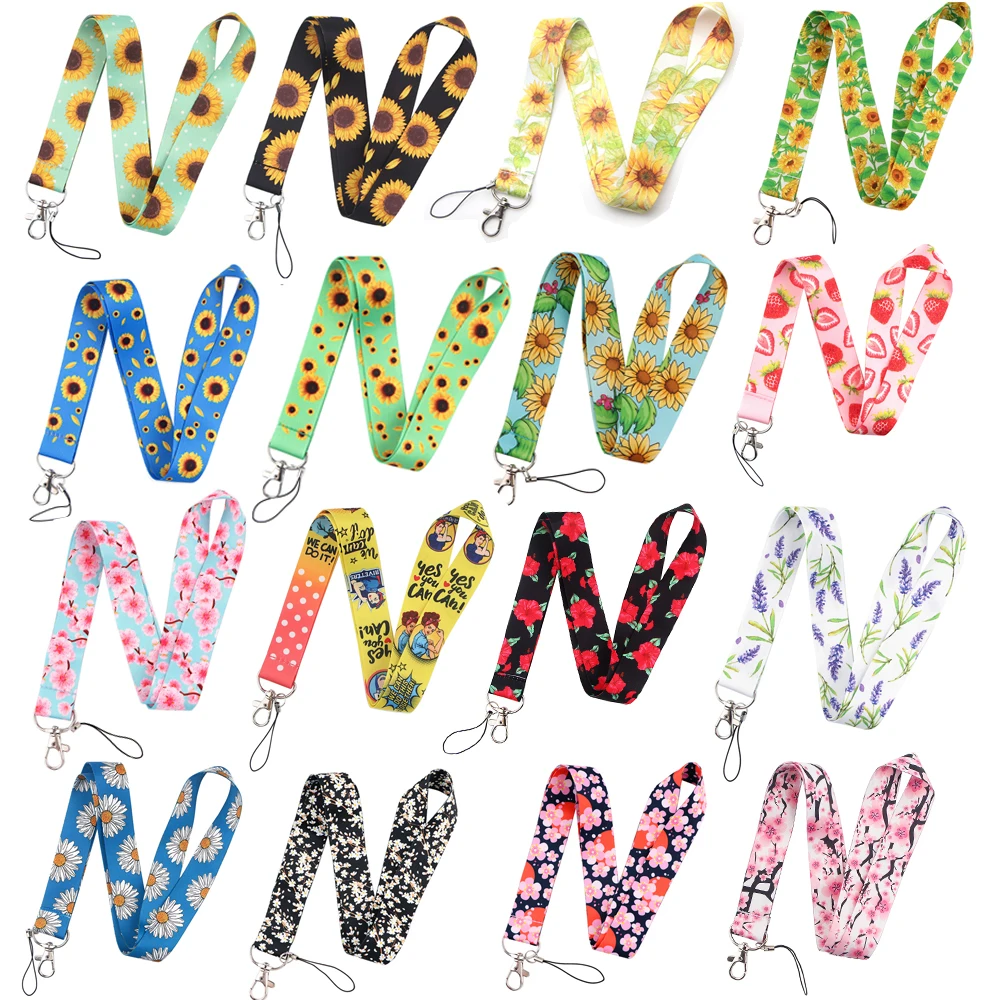 DL907 We can do it Feminism Lanyards For Keychain ID Card Pass Mobile Phone USB Badge Holder Cartoon Sunflower Lanyards