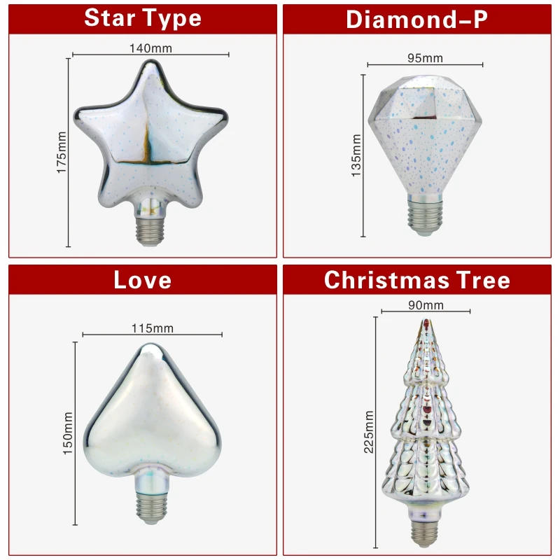 Bombilla LED de decoración 3D para árbol de Navidad, lámpara de fuegos artificiales de estrella de bombilla clásica de Edison, luz de noche de