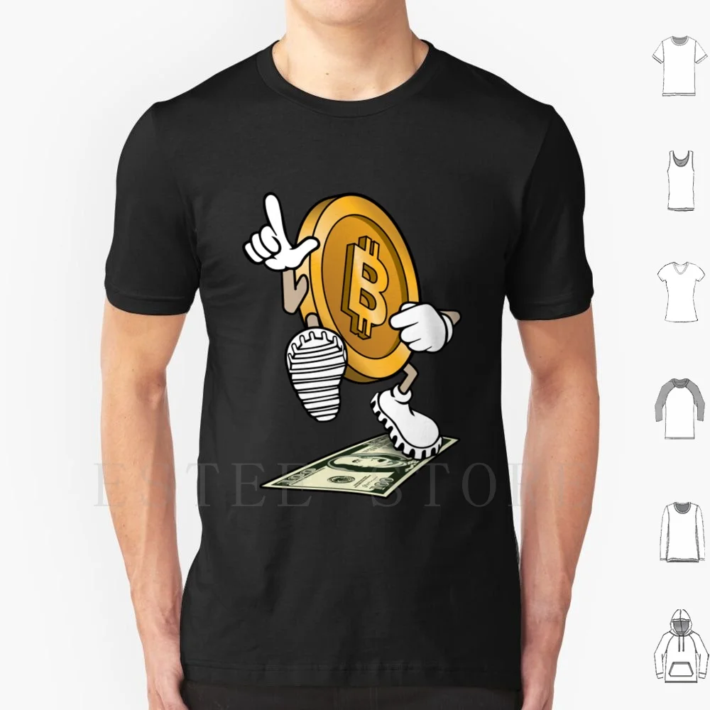 Bitcoin Over Dollar Bitcoin Stepping On 100 Dollar Bill , Funny Crypto Defeating T Shirt DIY Big Size 100% Cotton Multipla