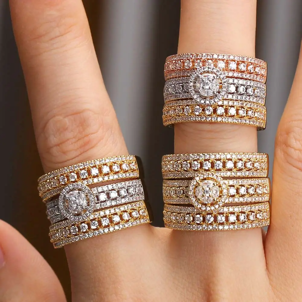 

Bride Talk Luxury 3 in 1 Stackable Wedding Rings for Women Bridal Engagement Wedding Jewelry Cubic Zirconia CZ Accessories Rings
