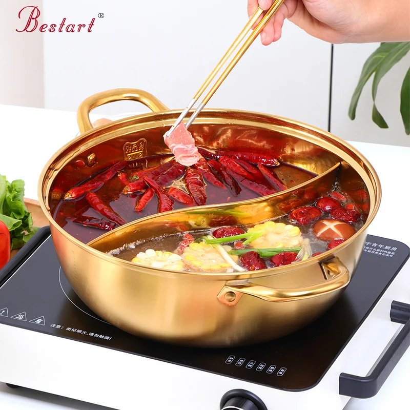 304 Stainless Steel Twin Divided Hot Pot Cooking Soup Pot Kitchen Utensils Single-Layer Compatible Soup Stock Pots Home Tools