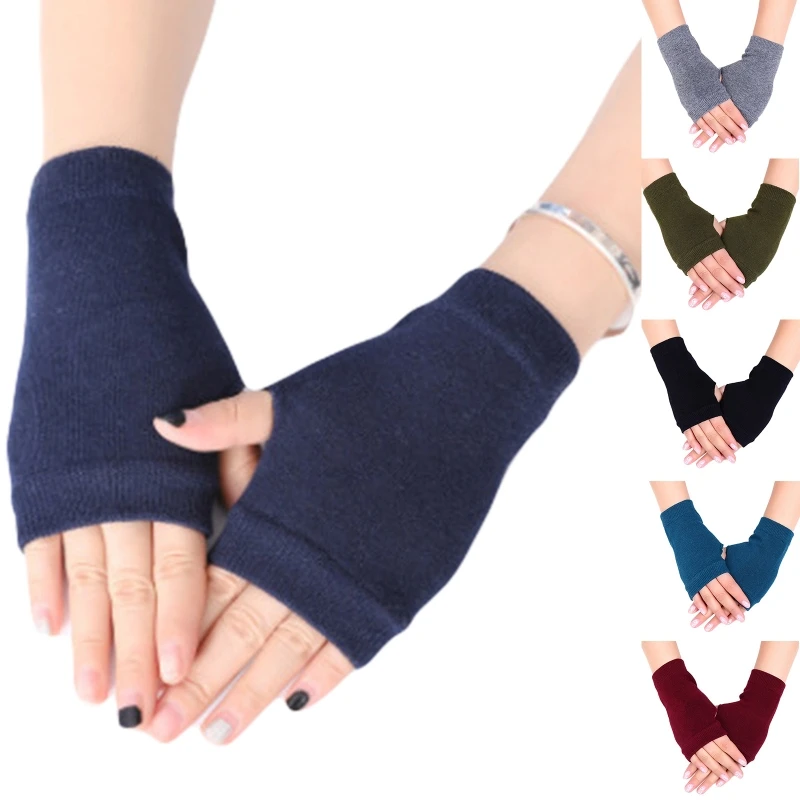 

Unisex Cotton Knitted Fingerless Gloves Solid Color Stretchy Thumb Hole Mittens