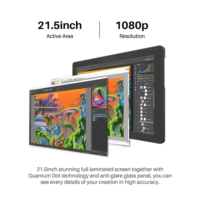 HUION Kamvas 22 Plus Graphic Pen Display Digital Art Painting Tablet QD Monitor 21.5 inch with Anti-glare Etched Glass 140%sRGB