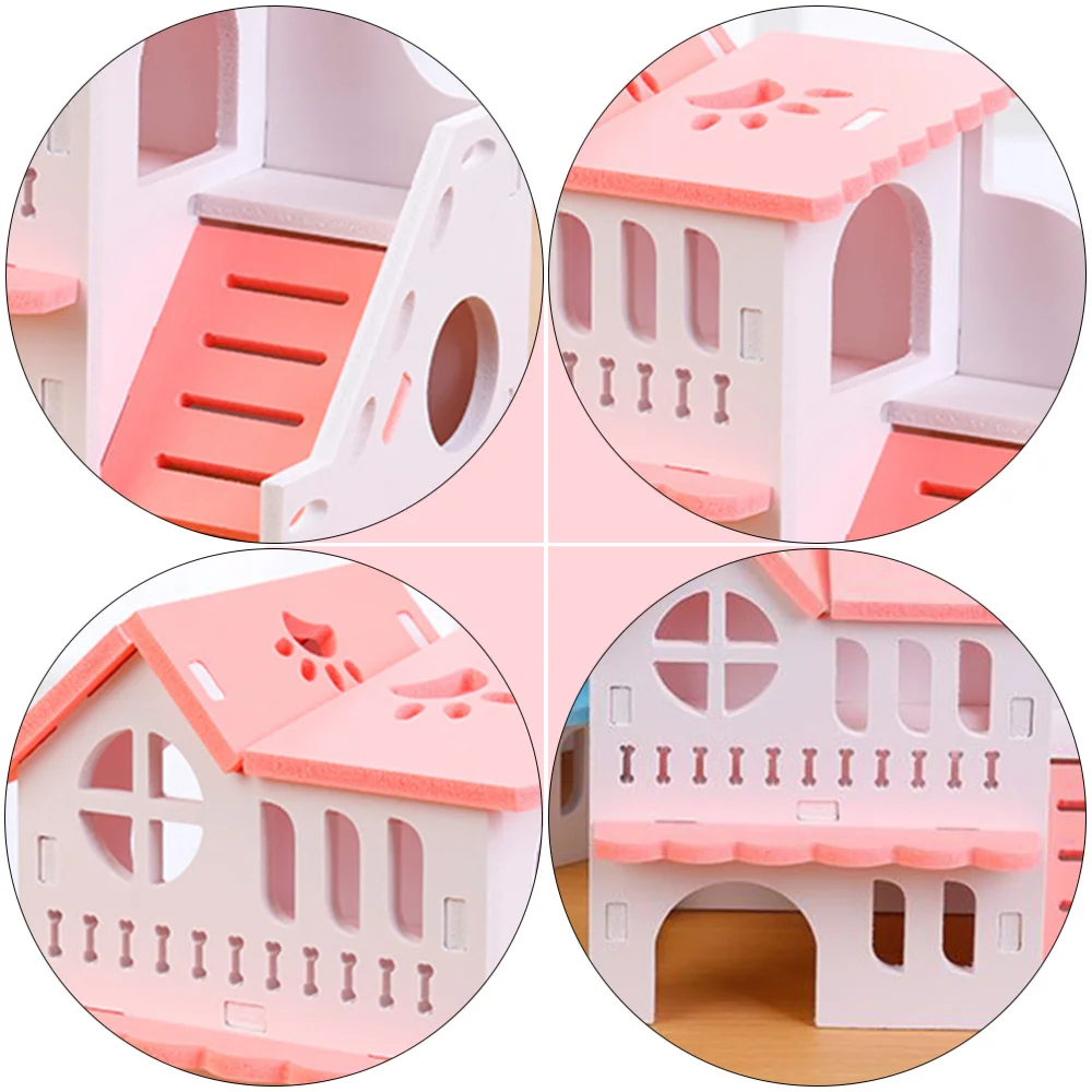 Wooden Hamster Animal Hideout House Double-storey Pet Hut Play Toy Guinea Pig Accessories Nest Cages Accessori