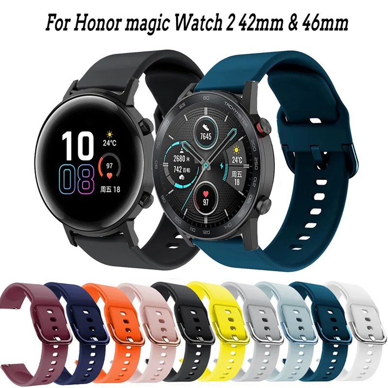 Silicone strap for Honor Magic Watch 2 42mm 46mm Watchband Bracelet Sport Smart watch Replacement Strap For Huawei GT GT2 Strap