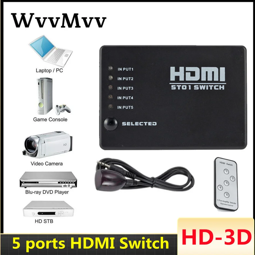 Commutateur HDMI 5 en 1 sortie HDMI séparateur 5x1 avec télécommande IR prend en charge 3D 4K HD1080P commutateur HDMI pour PS4 Xbox lecteur Blu-Ray