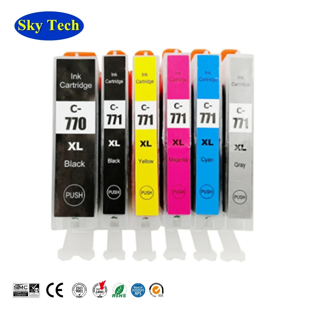 

Совместимые чернильные картриджи 6PK для PGI770 CLI771 PGI-770 CLI-771, для Canon Pixma MG5770/MG6870/MG7770/TS5070/TS6070/TS8070