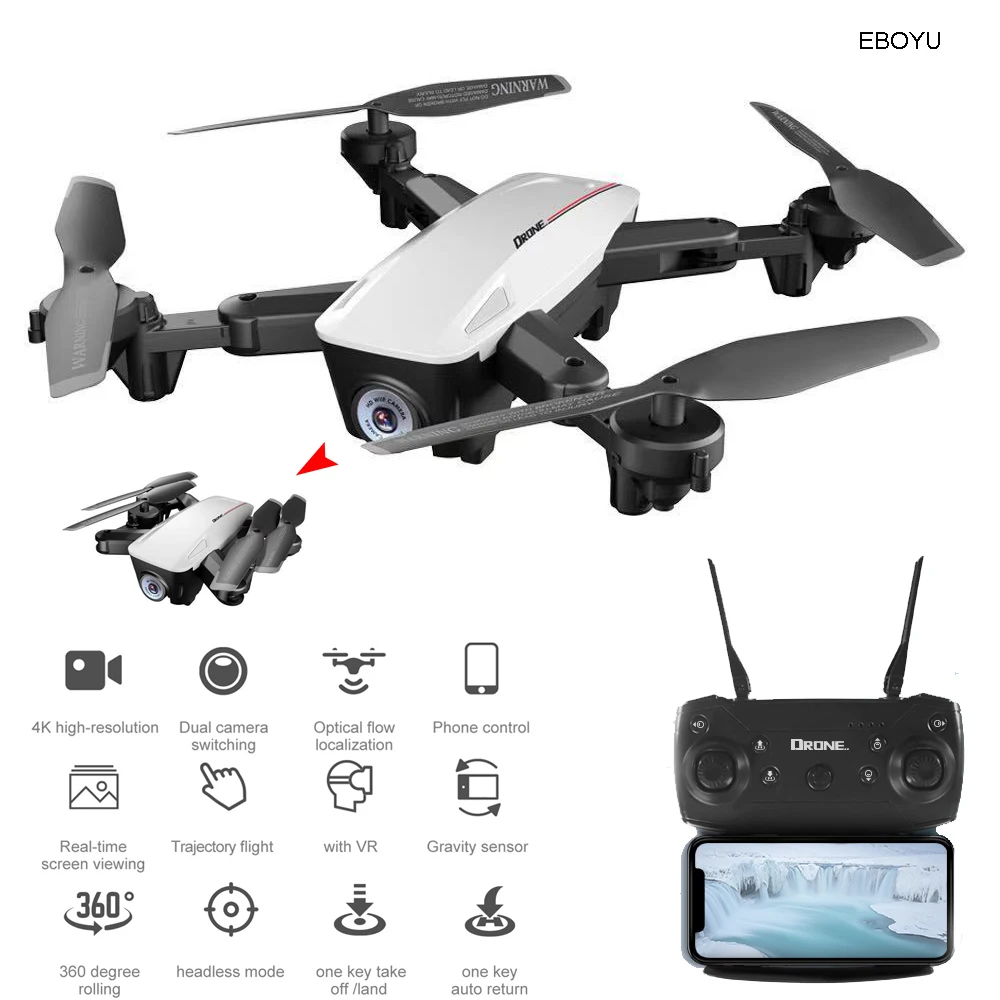 EBOYU D58 RC 드론 2.4Ghz WiFi FPV 4K/1080P HD 카메라 광학 흐름 포지셔닝 접이식 드론 팔로우 미 헤드리스 RC 쿼드 콥터, RC 드론 무인 항공기