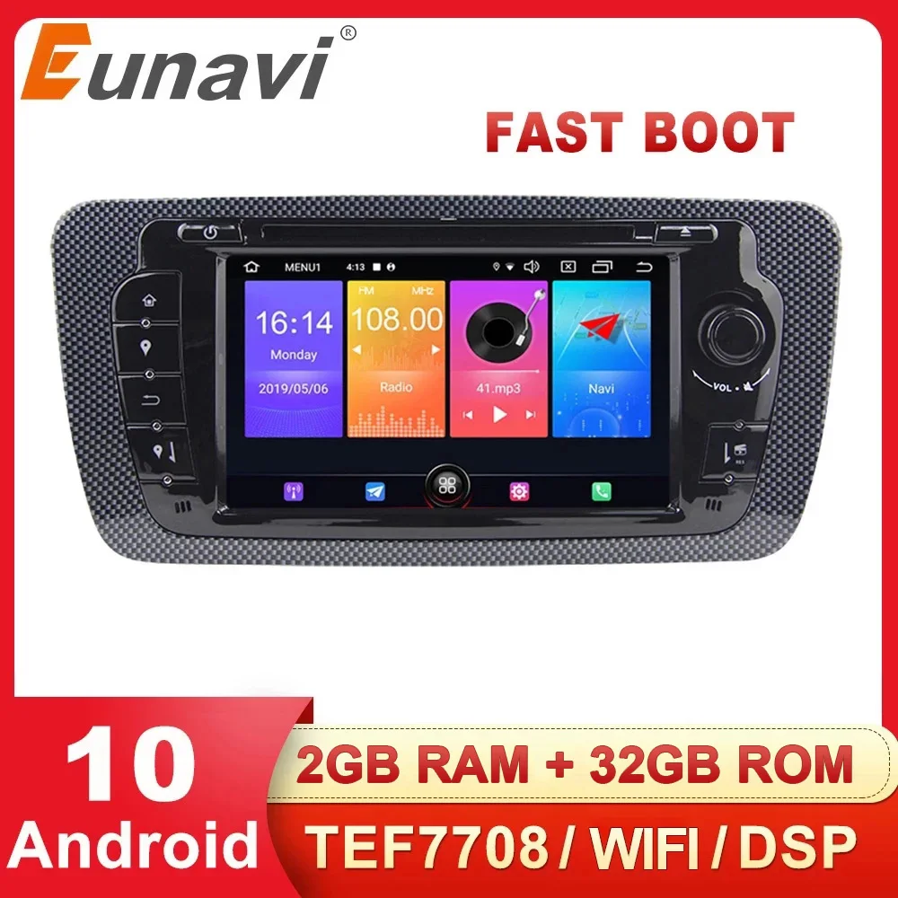 Eunavi 2 Din Android Car DVD Radio For Seat Ibiza 6j 2009 2010 2012 2013 GPS Navigation 7 Screen radio Audio Multimedia Player