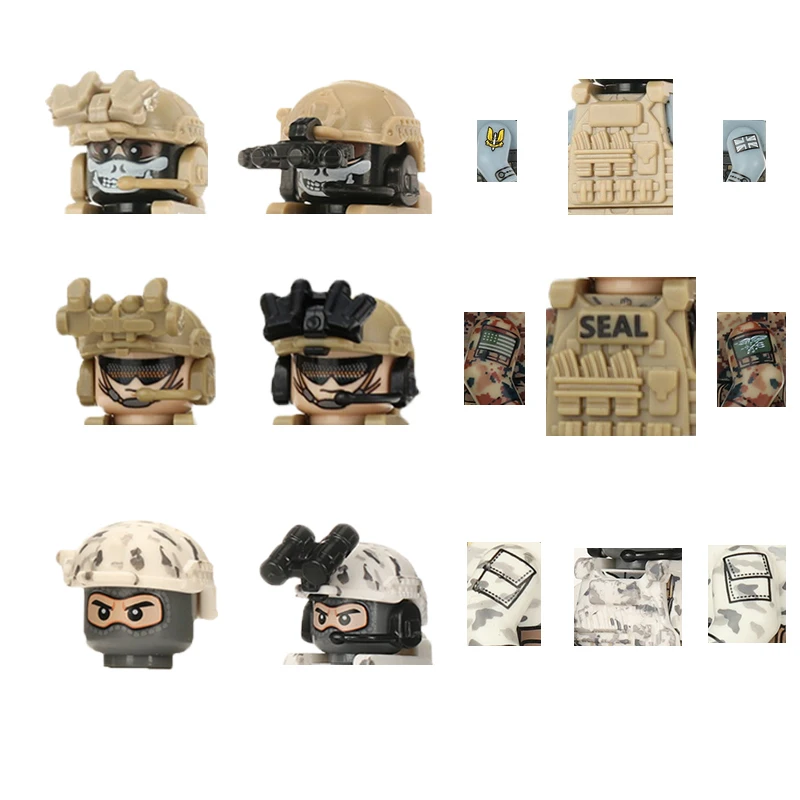 WW2 Military Building Blocks Special Force Solider Figures Mini Bricks Toys Gifts Helmet Weapon Gun Vest Night Version Device