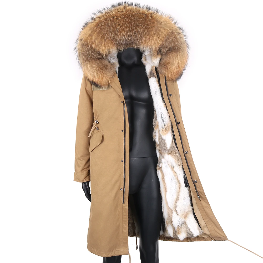 Chaqueta de invierno impermeable para hombre, Parka x-long, abrigo de piel de conejo Real, cuello de piel de zorro de mapache Natural, capucha, ropa de calle cálida, 2023