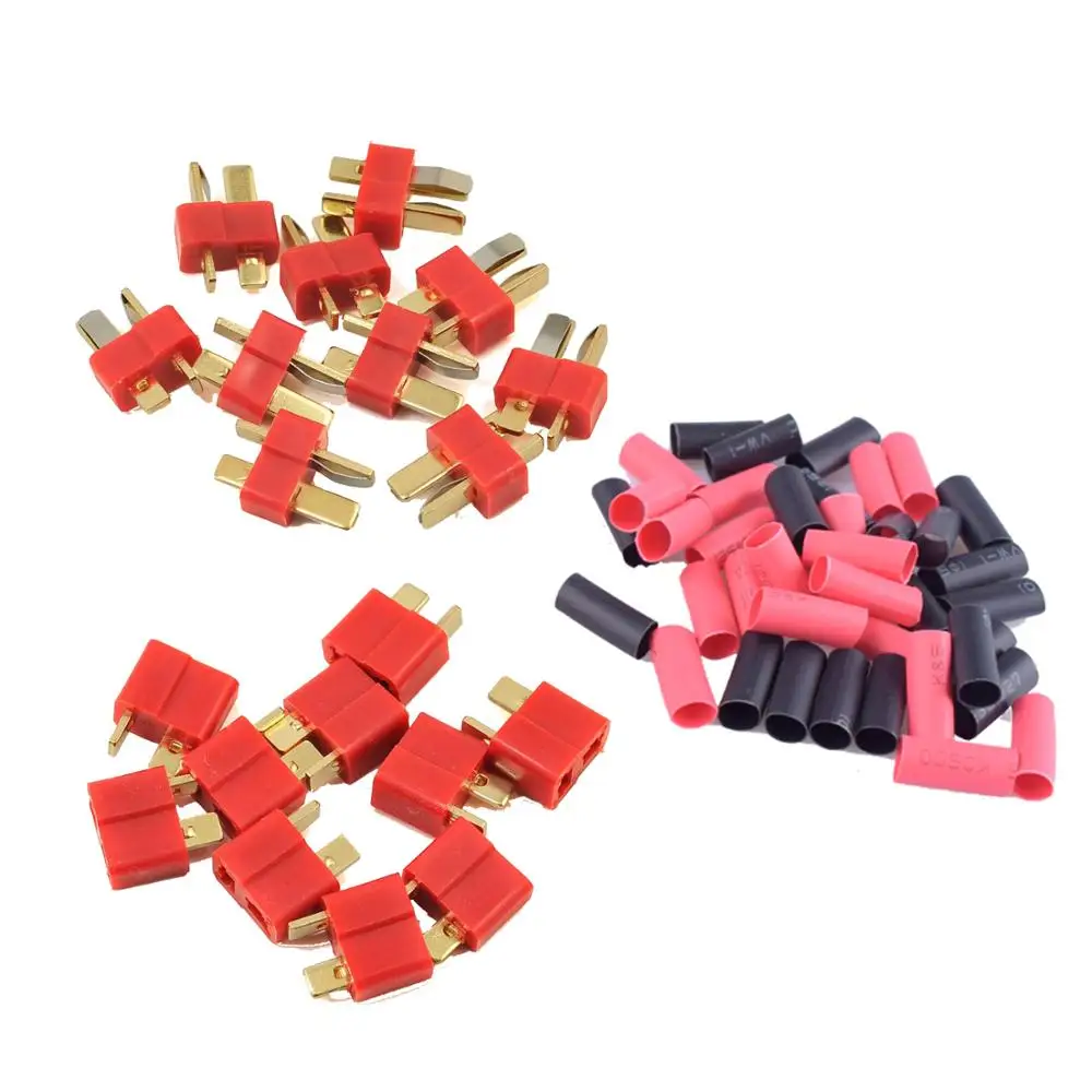 2/5/10 Pairs Red Black Ultra T-Plug Connectors Deans Style Male and Female with  heat Shrink Tubing For RC charger LiPo Battery