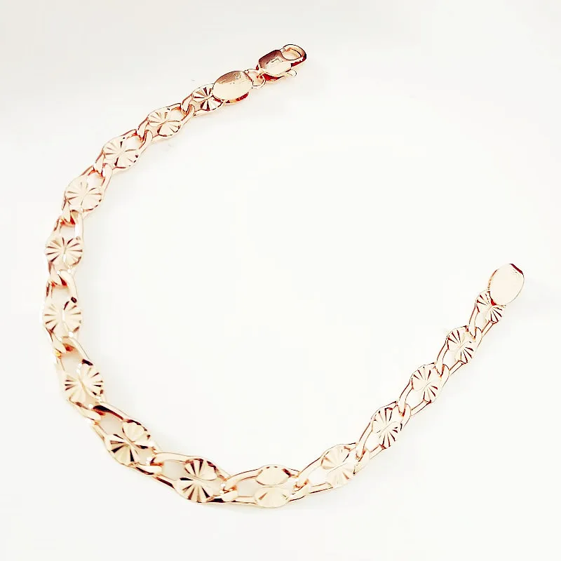 Luxury New  Flower Engraved 6 MM Wide Link Chain Bracelet Designs for Women Elegant 585 Gold Color Jewelry