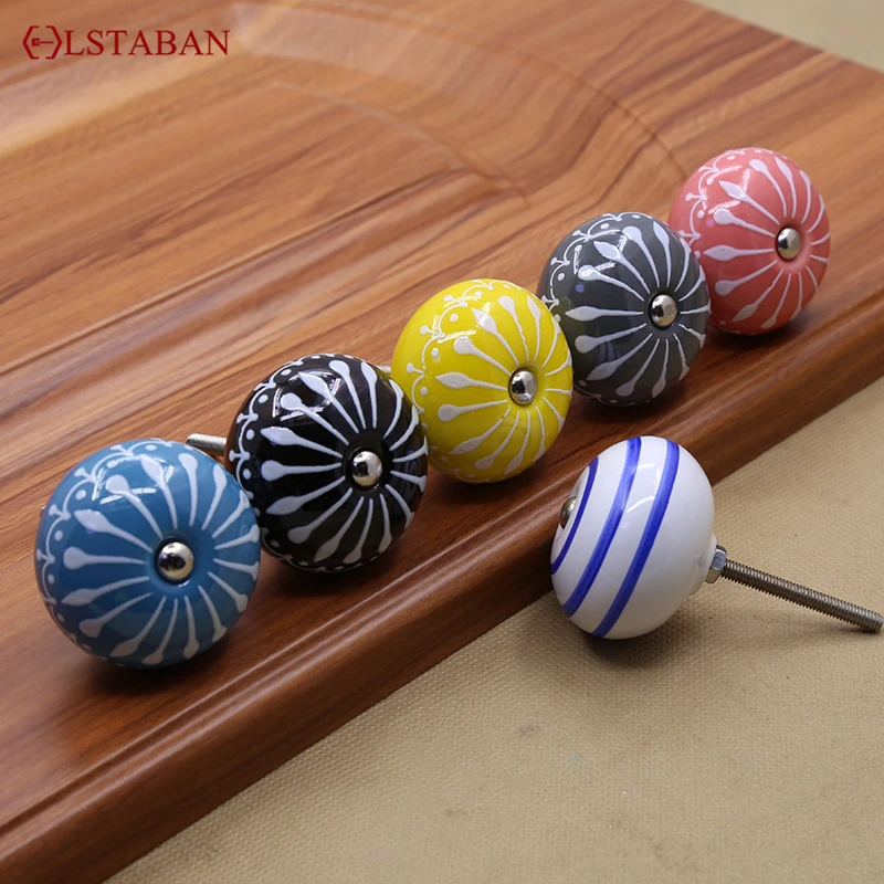 Chinese Pastoral Shoe Cabinet Drawer Cupboard Wardrobe Single Hole Round New Ceramic Hand-painted Art Handle