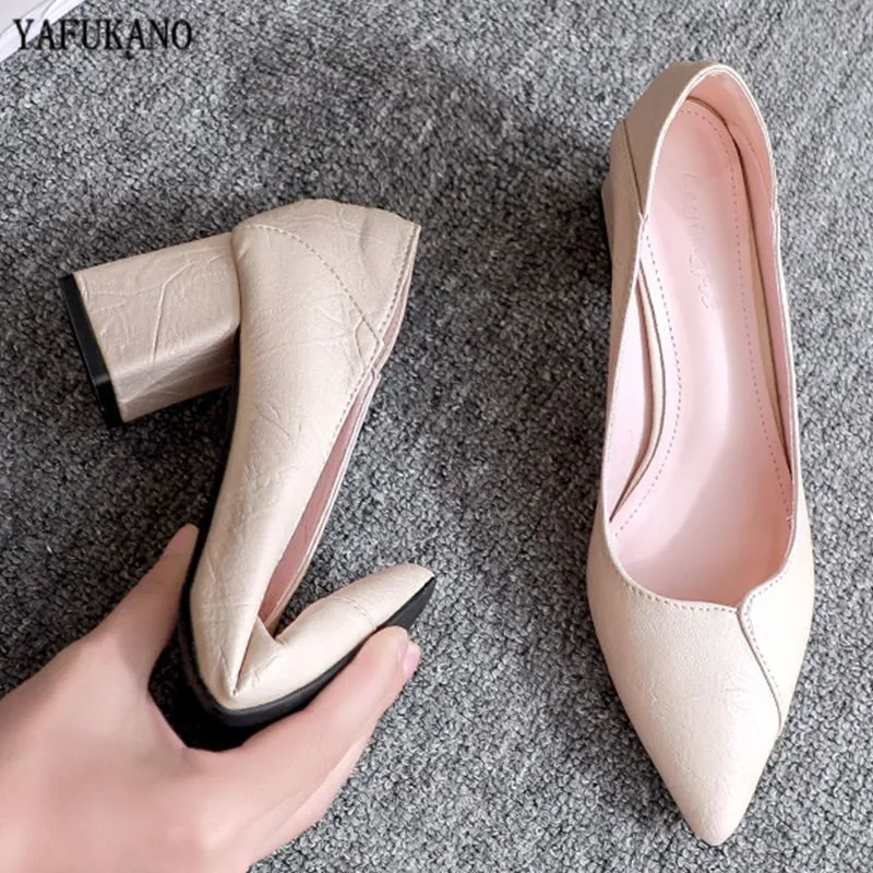 Simple Fashion Soft Leather Womens Pumps Square Heel High Heels 3Cm/5Cm Chunky Heel Black Career Work Shoes 2024 New Arrivals