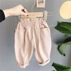 Pantalones bombachos de algodón para niña, pantalón informal, de cintura alta, Color sólido, para primavera y verano