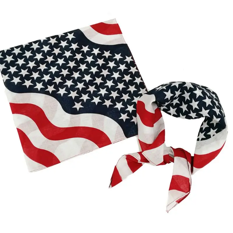 

50x50CM Unisex Cotton Sport Pocket Square Scarf American Flag Stripes Star Print Headband Bandana Hip-Hop Wristband Hair Wrap