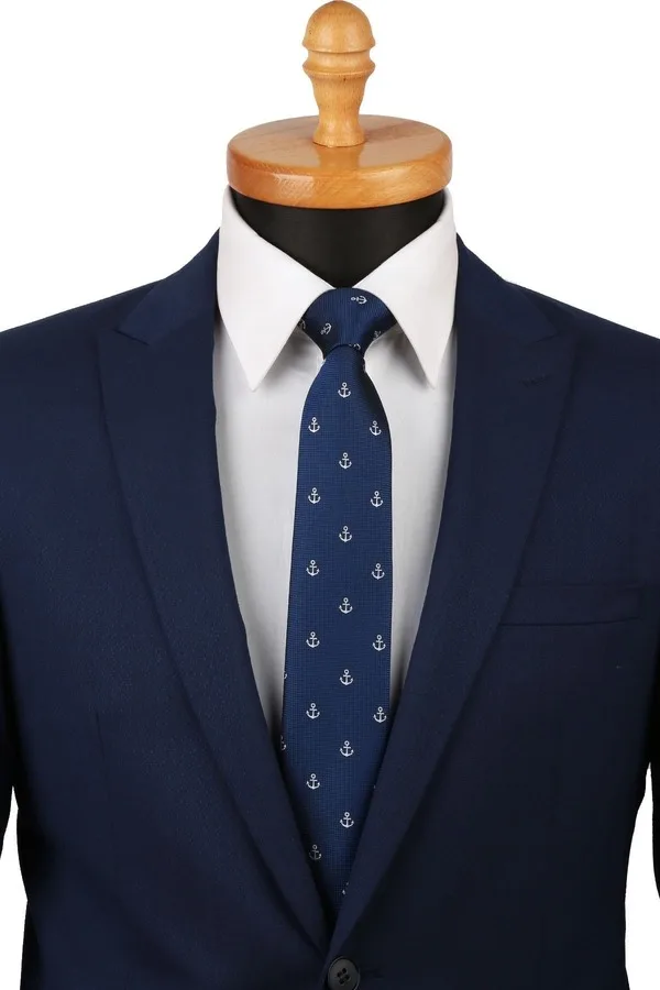 Navy Anchor Pattern Slim Tie SK7084