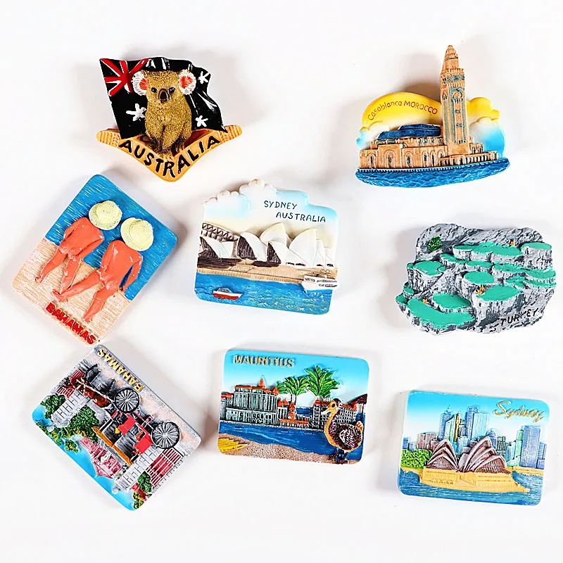 European refrigerator magnetic sticker Australia Mauritius Morocco Bahamas Turkey World tourism souvenir travel collection gifts