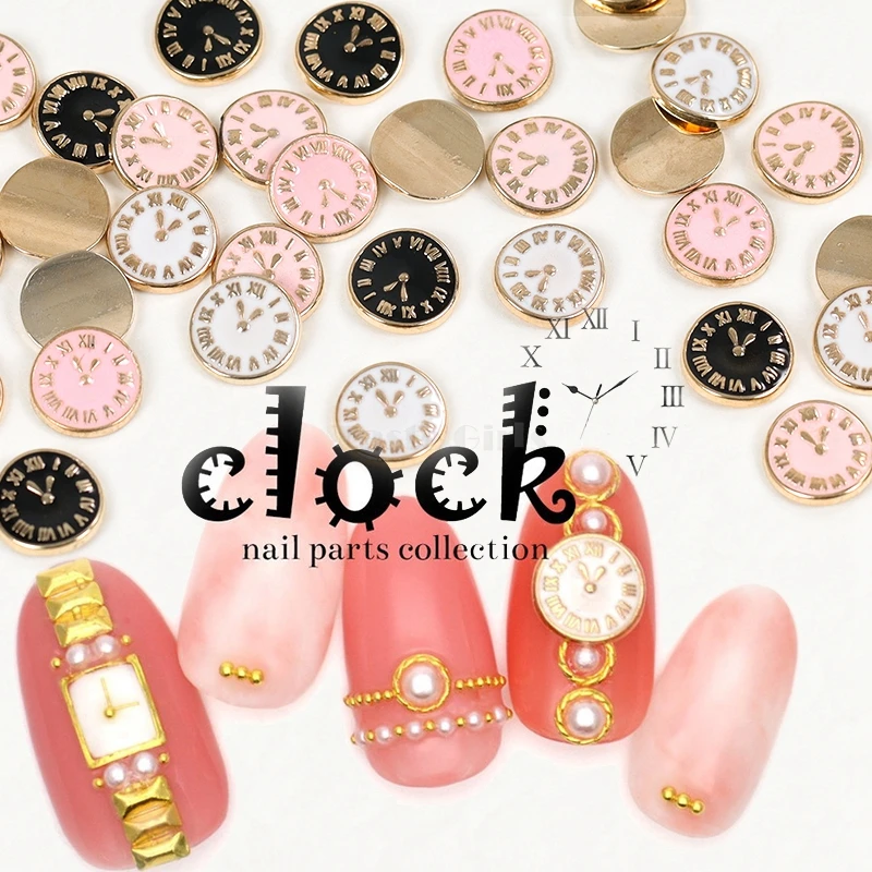 20PCS/Lot 3D White Black Pink 3 Color Alloy Classical Clock Rhinestone For Nail Art Decoration Styling Manicure DIY Kit - Detail 1