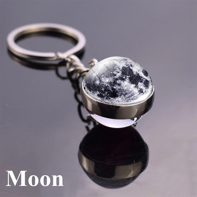 17Pcs/set Solar System Set Planet Keyring Galaxy Nebula Star Keychain Moon Earth Picture Double Side Glass Ball Key Chain