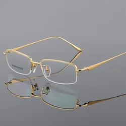 New Semi Rim Pure Titanium Eyeglasses Frame for Men Optical Glasses Frame Prescription Half-rim Eyewear Business Spectacles