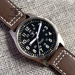 Saatler, pilot, dalış otomatik Tandorio erkekler için, safir kristal, aydınlık kadran yeşil deri kayış, taç ve vidalı, NH35A, 20Bar, 39mm Erkek sesi için zamanında en iyi 10 satış-no. 3