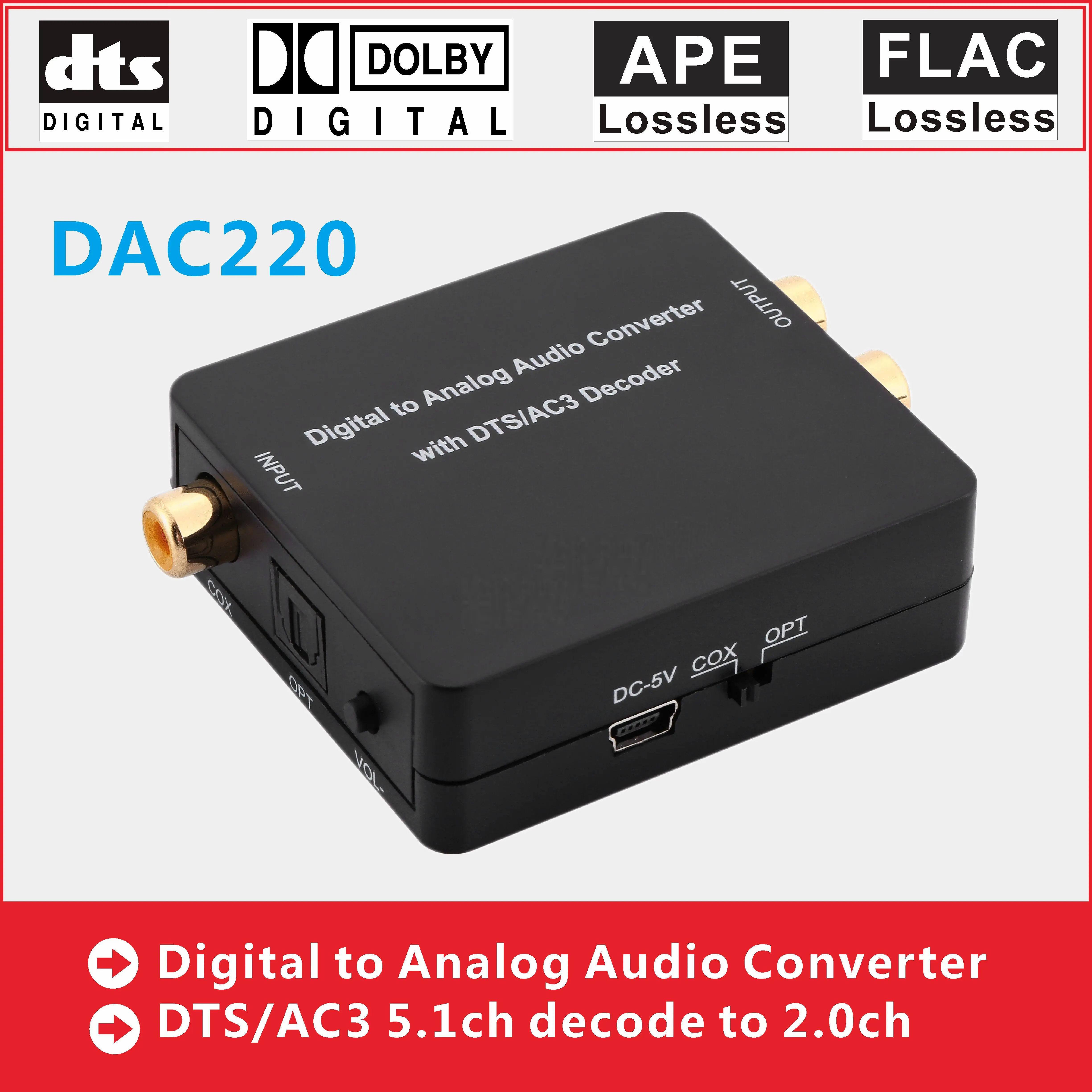 

dts ac3 dolby 5.1 downmix to 2.0 Audio Decoder digital to Analog converter RCA SPDIF Coxial Optical with Volume DAC loseless