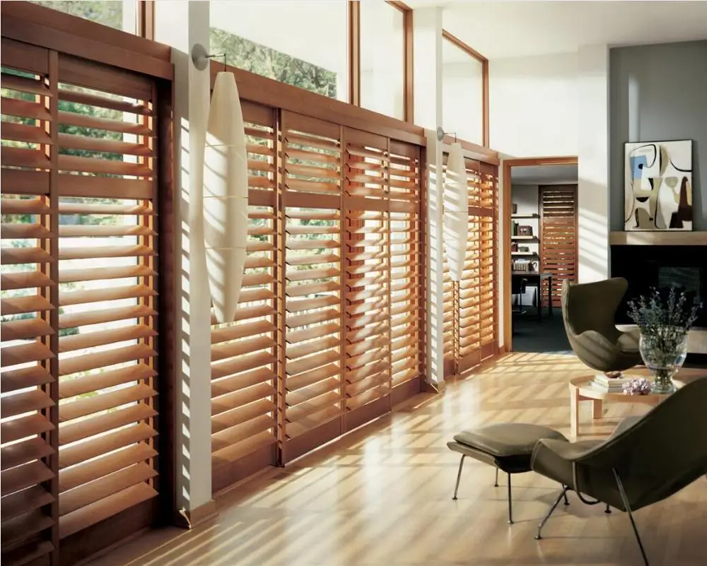 Custom Basswood Plantation Shutters Wooden Blinds Solid Wood Shutter Louvers PS276