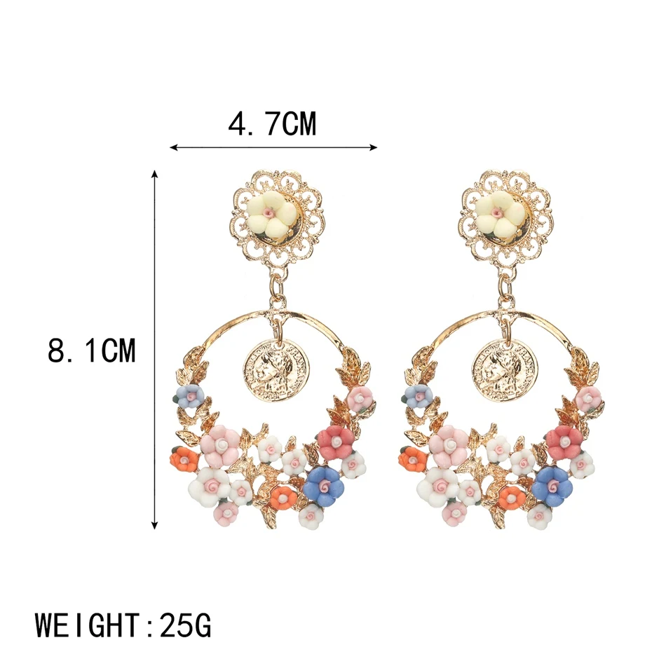 Women Colorful Resin Flower Earrings for Women\'s Long Drop Earring Pendant Statement Aretes New Fashion Jewelry for Gifts NL779