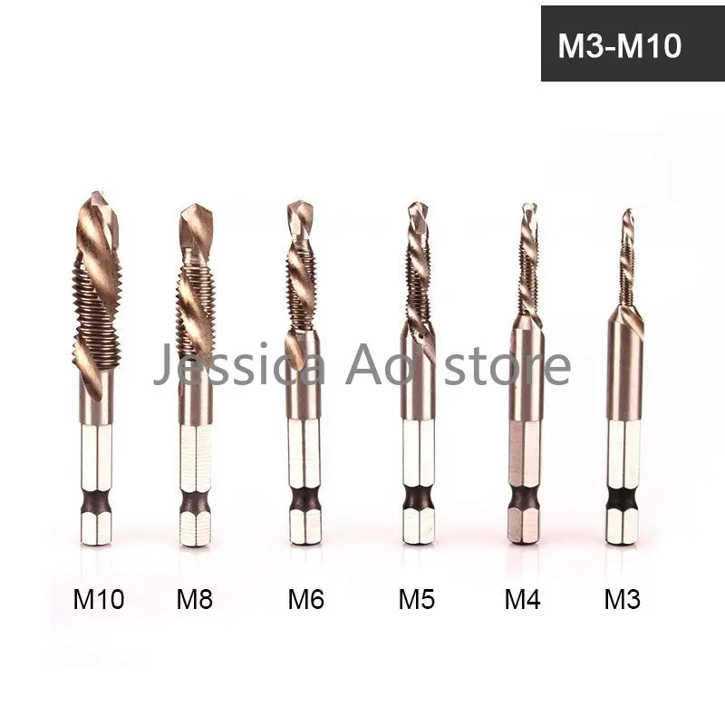 3pcs HSS Titanium Plated Hexagonal Handle Drilling Tapping Chamfering Integrated Composite Tap Screw Tap for Screw Machine