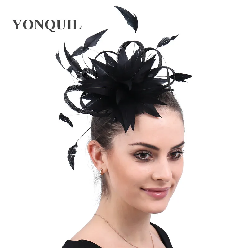 Elegnt Bride Wedding Headwear Feather Flower Hair Fascinator Accessories Hair Pin For Women Ladies Mariage Headdress Hat Fashion