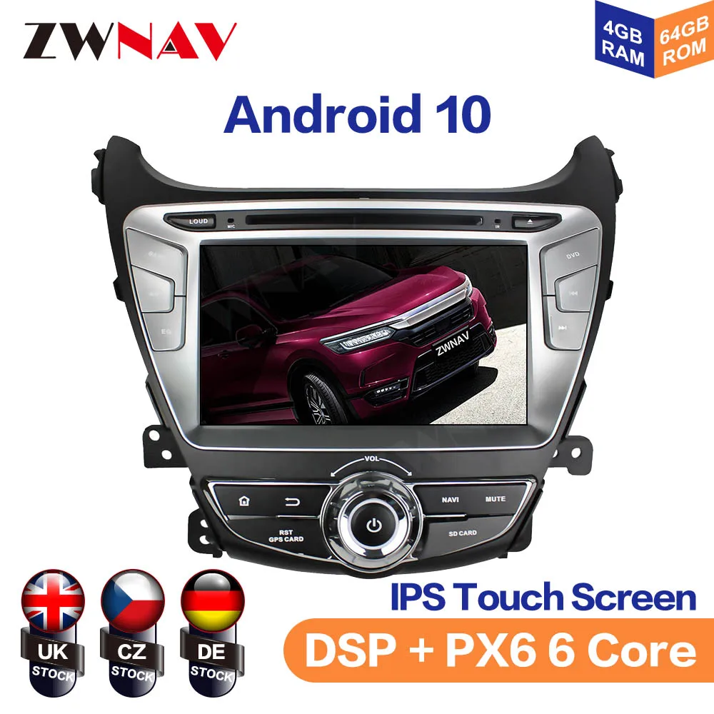 Car DVD Player Android 10 PX5/PX6 GPS Navigation For Hyundai Elantra 2014-2016 Auto Radio Stereo Head Unit Multimedia Player DSP