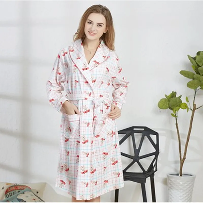 

New Robe Spring And Autumn 100% Cotton Women Bathrobe Long Sleeve Casual Soft Womens Robe Elegant Loose Sleepwear