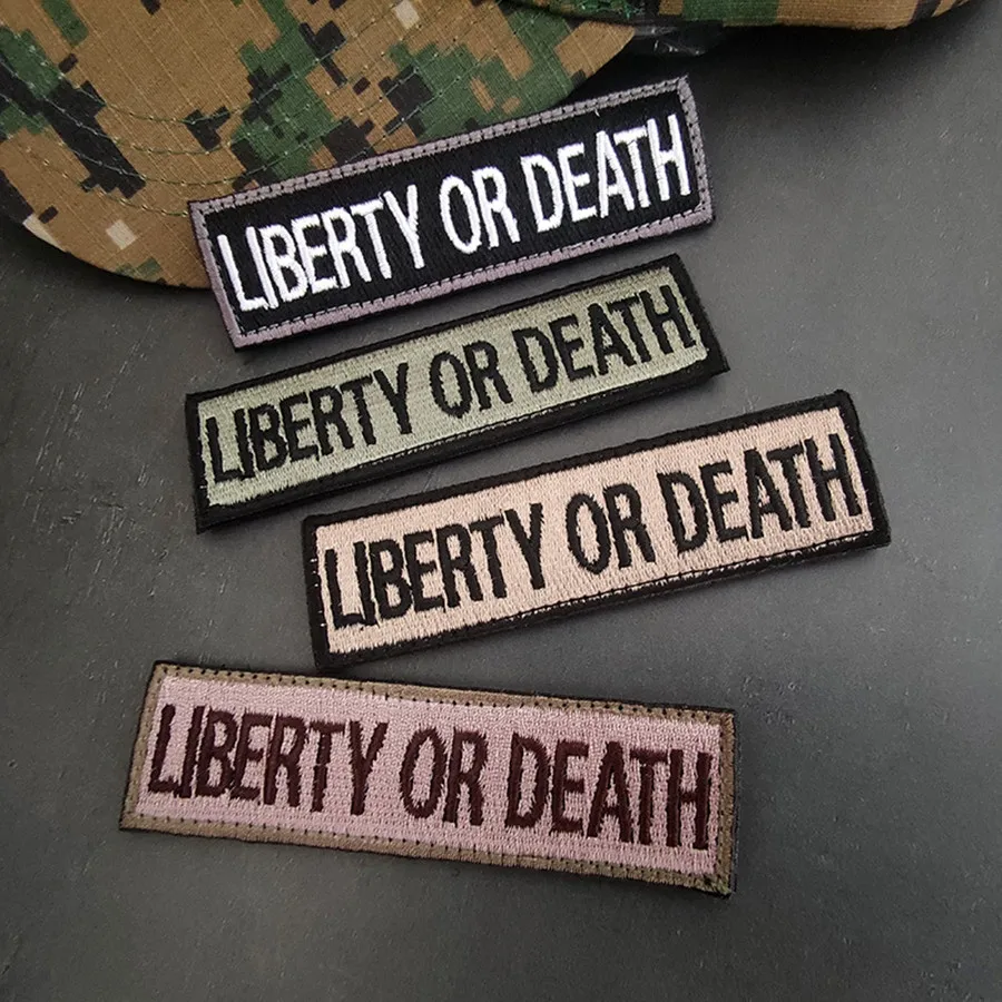 AHYONNIEX 1PC Long Strip Liberty o Death Flag patch adesivi tattici in tessuto militare banner 3D per Jeans borse per vestiti