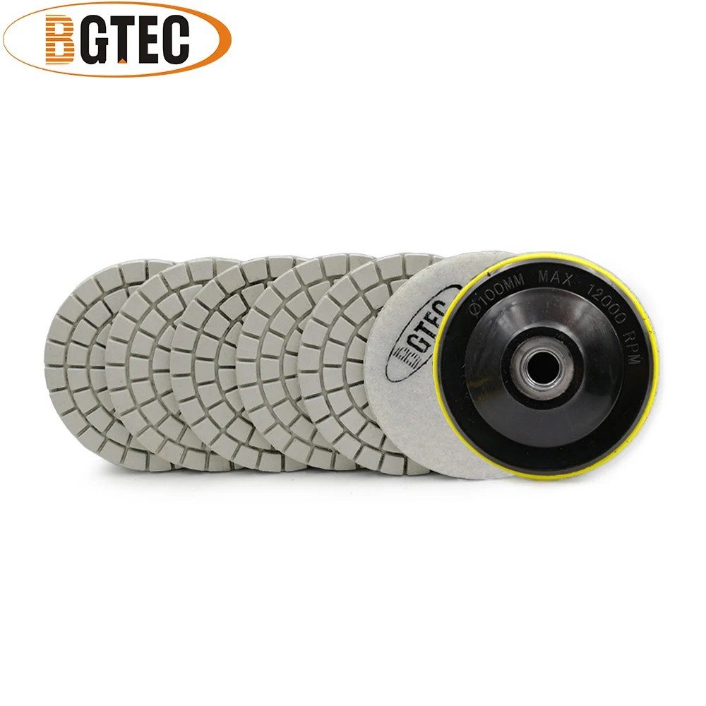 

BGTEC 4inch 6pcs #BUFF Professional diamond flexible polishing pads With M14 plastic backer 100MM Artificial Stone sanding disc