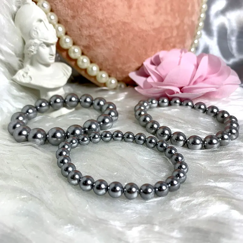 SHENSS Quality Imitation Pearl Bracelet Elastic Women\'s Bracelets of Various Sizes Light Gray Color