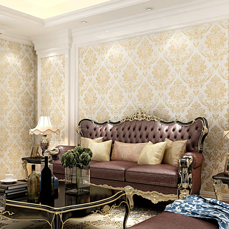 

Damask Luxury Wallpaper Floral Carved Embossed Textured Wallpaper For Bedroom Walls Living Room Vertical Stripes Wallpaper