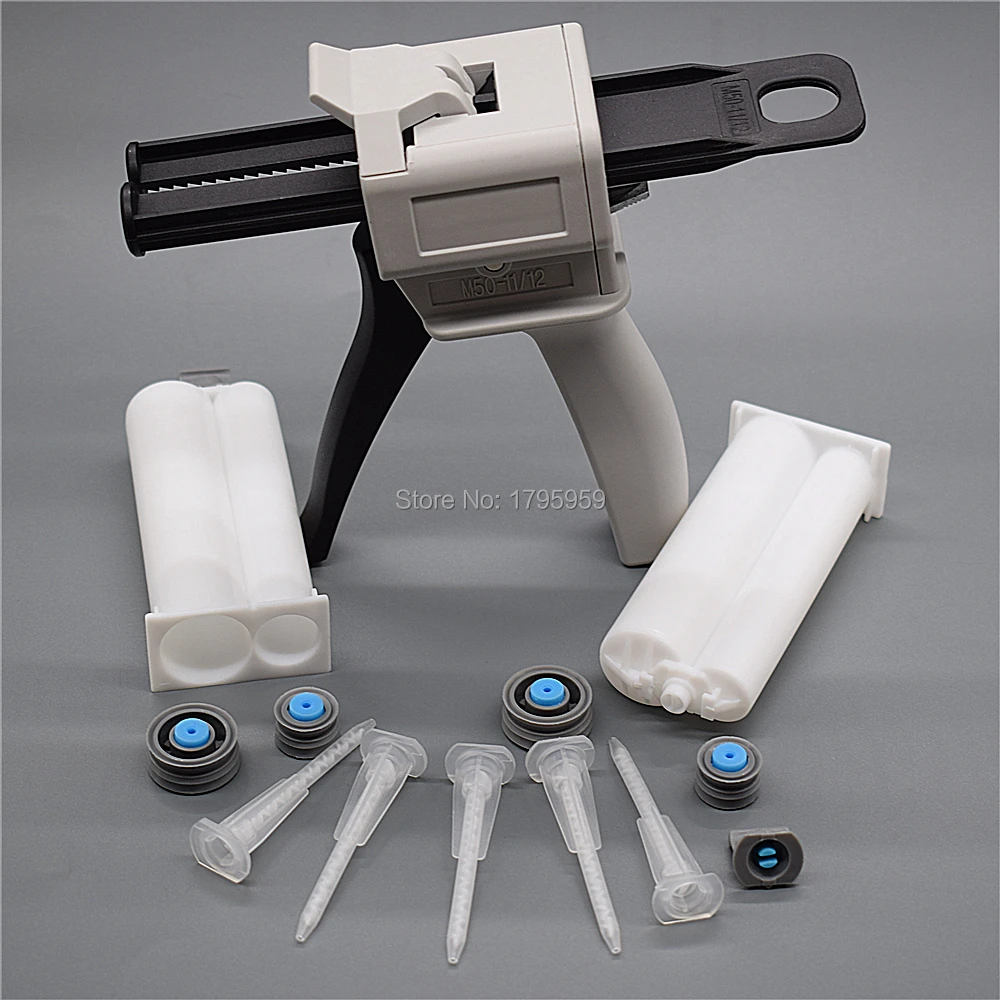 Dispenser per pistola adesiva 50ml 1:2 pistola per colla AB pistola per calafataggio manuale con 2 pezzi 50ml 1: 1 cartuccia doppia vuota ugello di miscelazione statico 5pc