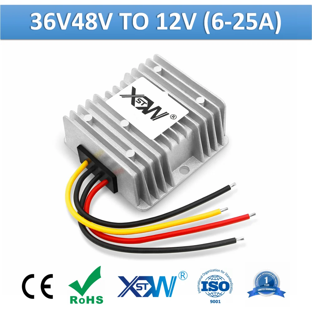 

XWST DC DC 36v 48v to 12v Converter 6A 10A 15A 20A 25A Buck Step Down Car Power Converter 36 48 Volt to 12 Volt Buck Regulator